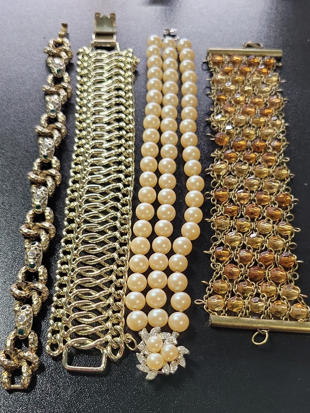 Classic Gold-Tone and Pearl Bracelet Lot